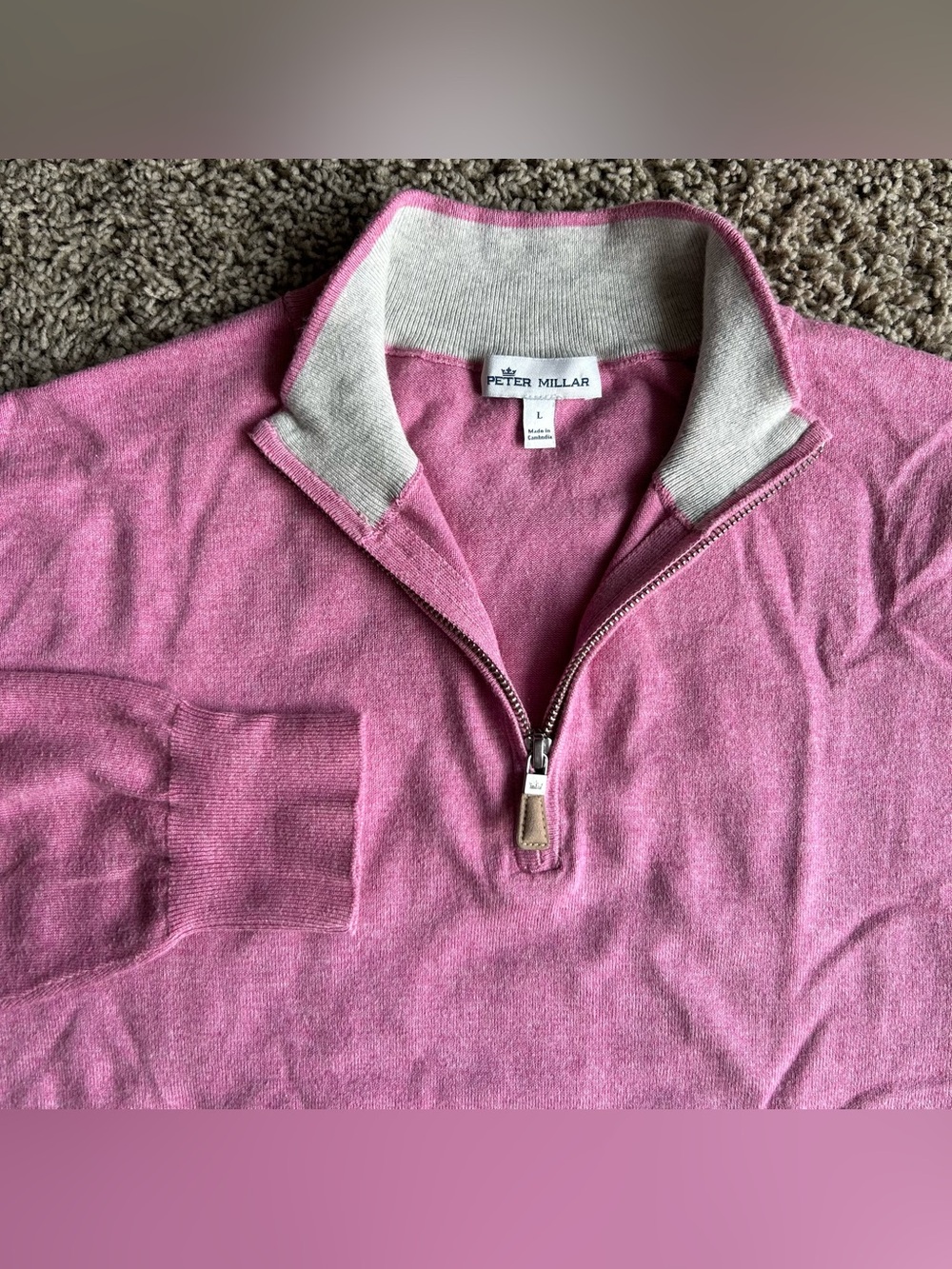 Peter Millar Sweater Mens Large Heather Pink Silk Cashmere Blend 1/4Zip Pullover